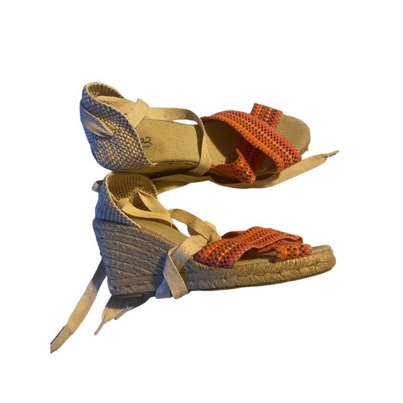 Pima 2 wedge espadrille ankle wrap pink multicolor polkadot sandals size - Picture 2 of 11